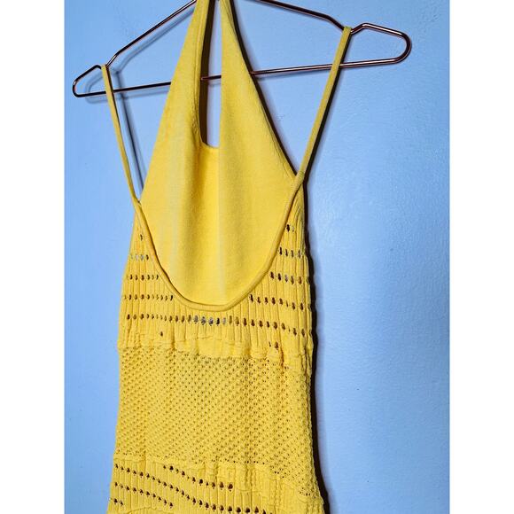 ESTEBAN CORTAZAR x RTR Yellow Knit Sweater Sleeveless Crochet Midi Dress Size XS - Picture 4 of 14